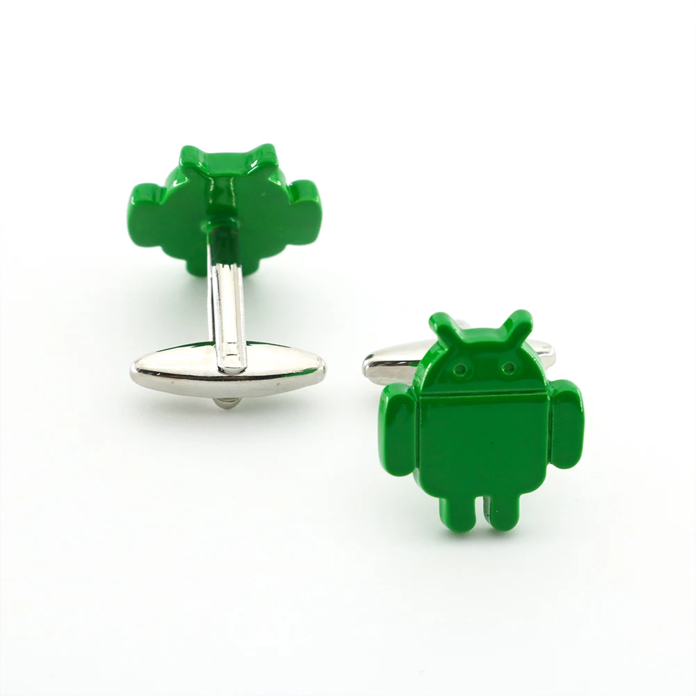 Мужские Запонки Для Android качественные запонки из латуни зеленого цвета с роботом