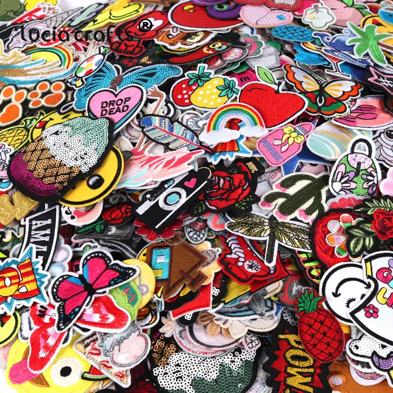 

50/100pcs 3-15cm Embroidered Sequin Fruit Cartoon Iron on Patches Applique DIY Sew On Badge Sticker Clothes Accessories L0824