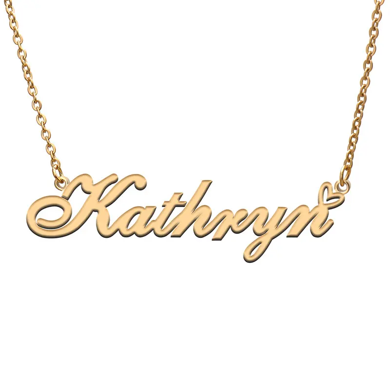 Love Heart Kathryn Name Necklace for Women Stainless Steel Gold & Silver Nameplate Pendant Femme Mother Child Girls Gift