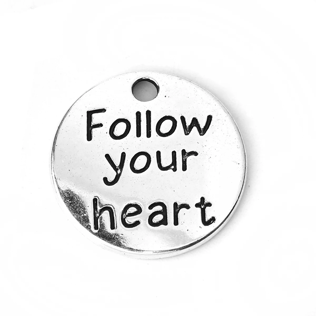 

8Seasons Metal Charms Round Antique Silver Color Message " follow your heart " 20mm Pendants DIY Making Necklace Jewelry,30PCs