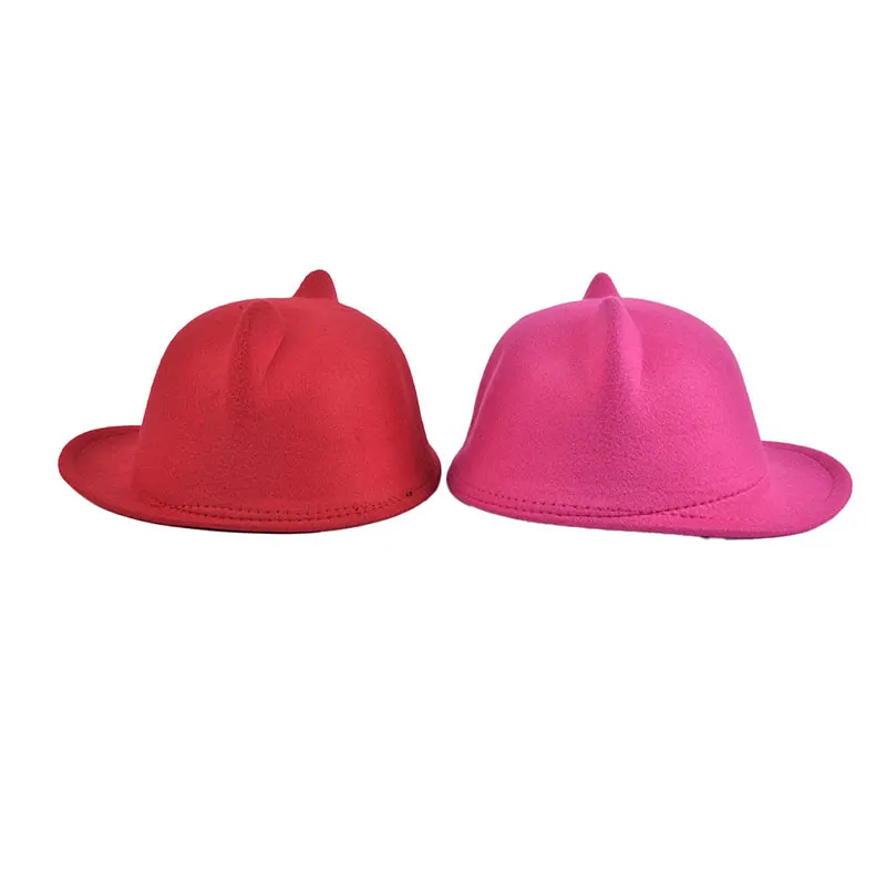 

Winter Warm Kids Baby Girls Cat Ears Wool Blend Cap Solid 3D Ears Vintage Costume Accessaries Brim Hats Cap