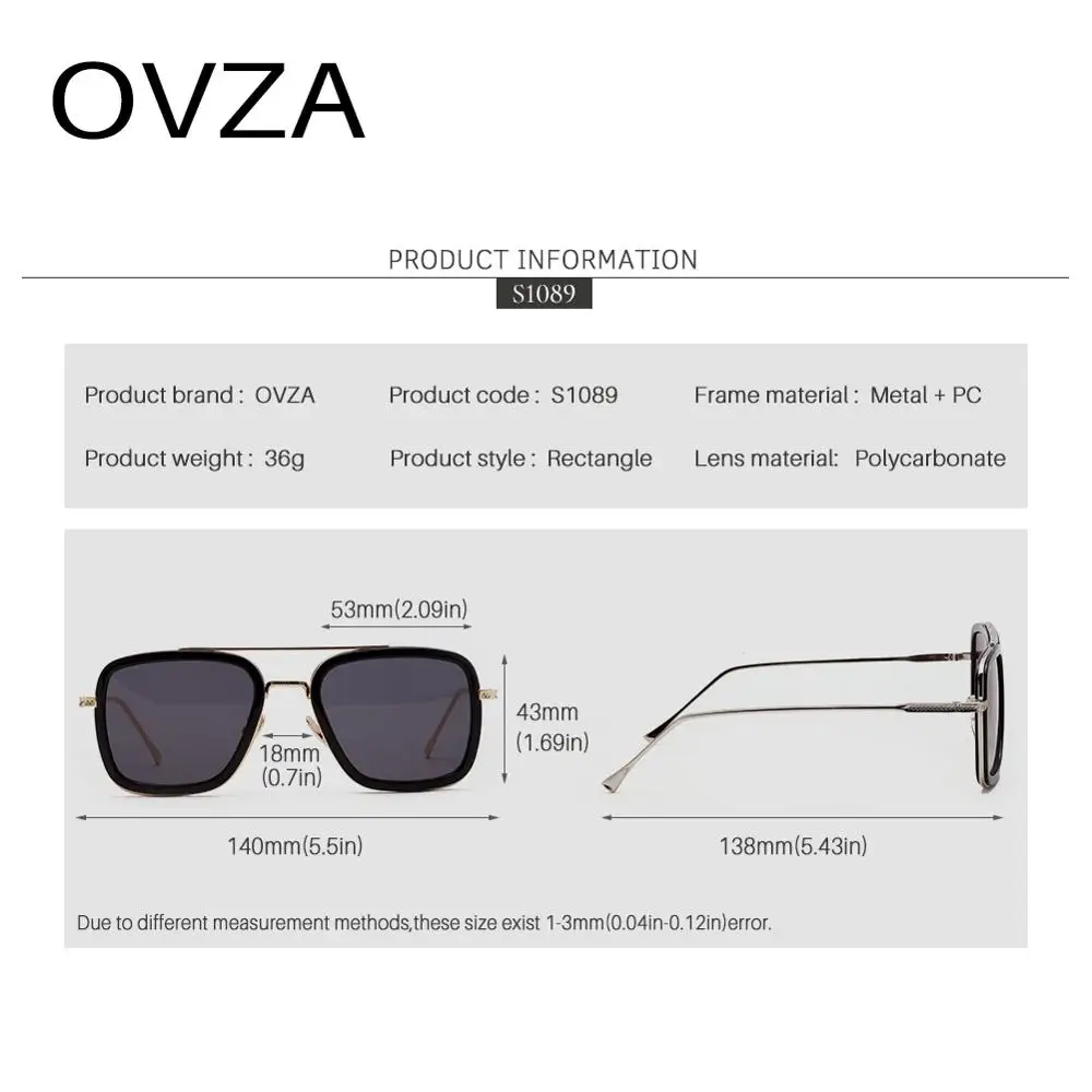 OVZA Модные солнцезащитные очки мужские прямоугольные двухлучевые UV400 Солнцезащитные очки женские брендовые Дизайнерские высокого качества S1089