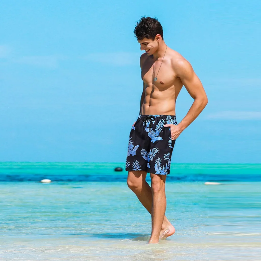 Для мужчин боксерская доска шорты Гавайи Стиль повседневные приталенные