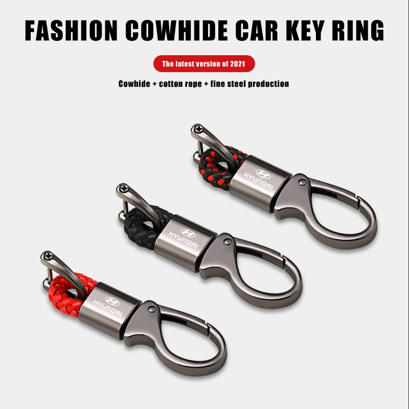 Metal Leather Woven Rope Keychain Car Styling Key Ring For Hyundai I10 I20 I30 I40 IX20 IX35 Kona Getz Veloster Tucson Elantra | Автомобили