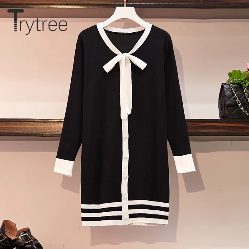 Trytree осенне-зимнее женское Повседневное платье с круглым вырезом полиэстеровое