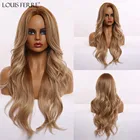 Длинные парики LOUIS FERRE для косплея чернокожих женщин, синтетические светлые волосы средней длины с естественной волной, из термостойкого волокна
