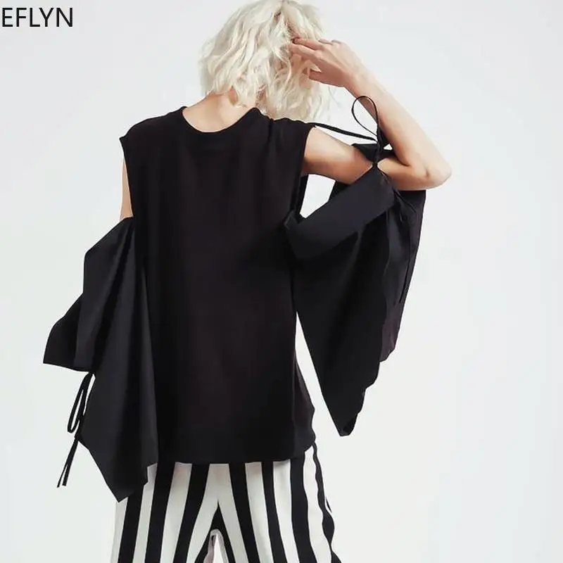 

Fashion Women Black Shirts Chic Summer New Butterfly Sleeves Fashion Blouse Designed Goth Hollow Out Elegant Tops Female Blusas