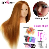 24inch mannequin head with hair for makeup practice hairdressing training mannquin head wig heads with stand for hairstyles