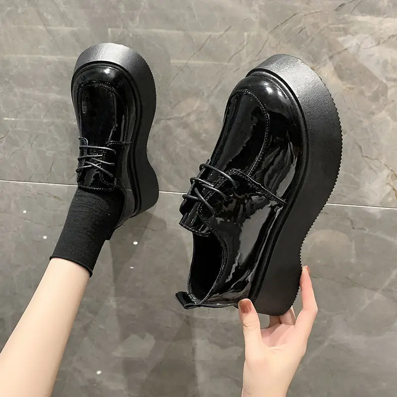 

Women's Loafer Shoes Versatile Comfortable PU Leather Black Mary Jane Shoes Women High Heels Flat Cute Lolita Platform Shoe