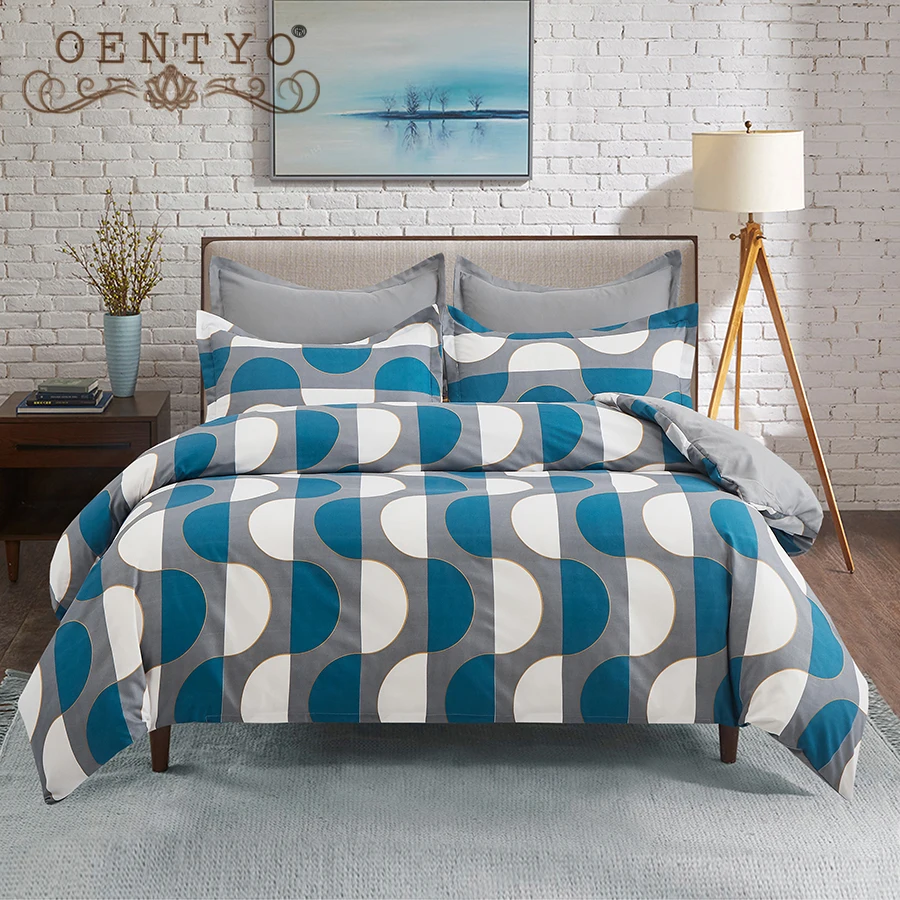 

Oentyo Modern Duvet Cover Grey Blue Geometric Bed Cover Luxury Bedding Set 2 People Double Bed Queen King 220x240
