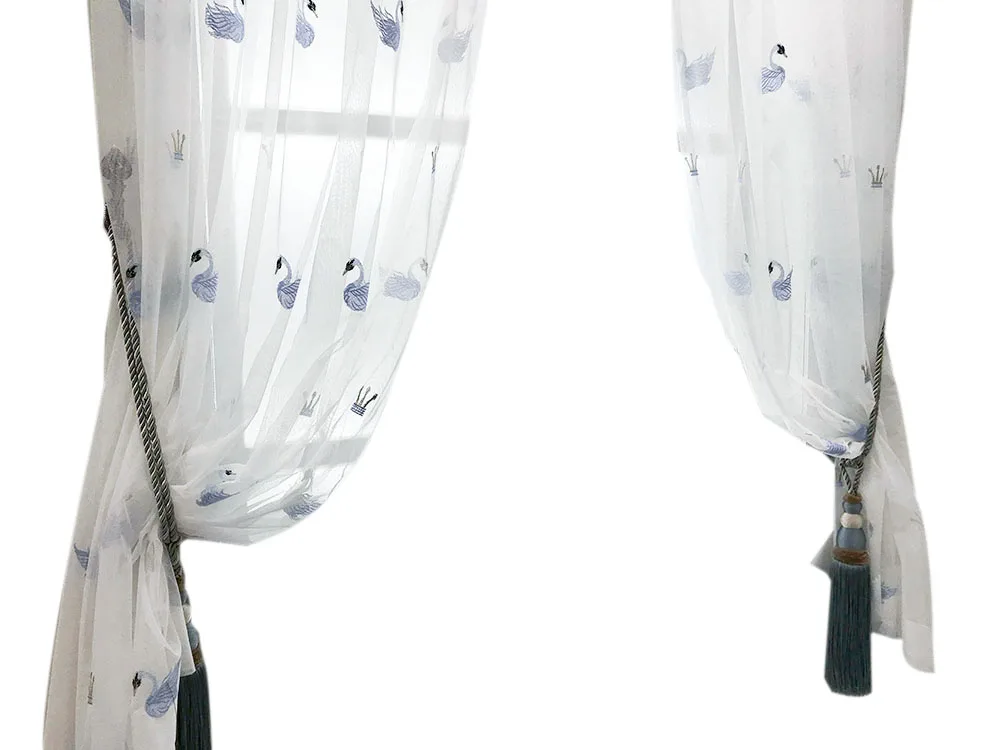 Отделка Тюль отвесная вуаль шторы для гостиной окно экран Лебедь вышивка розовый