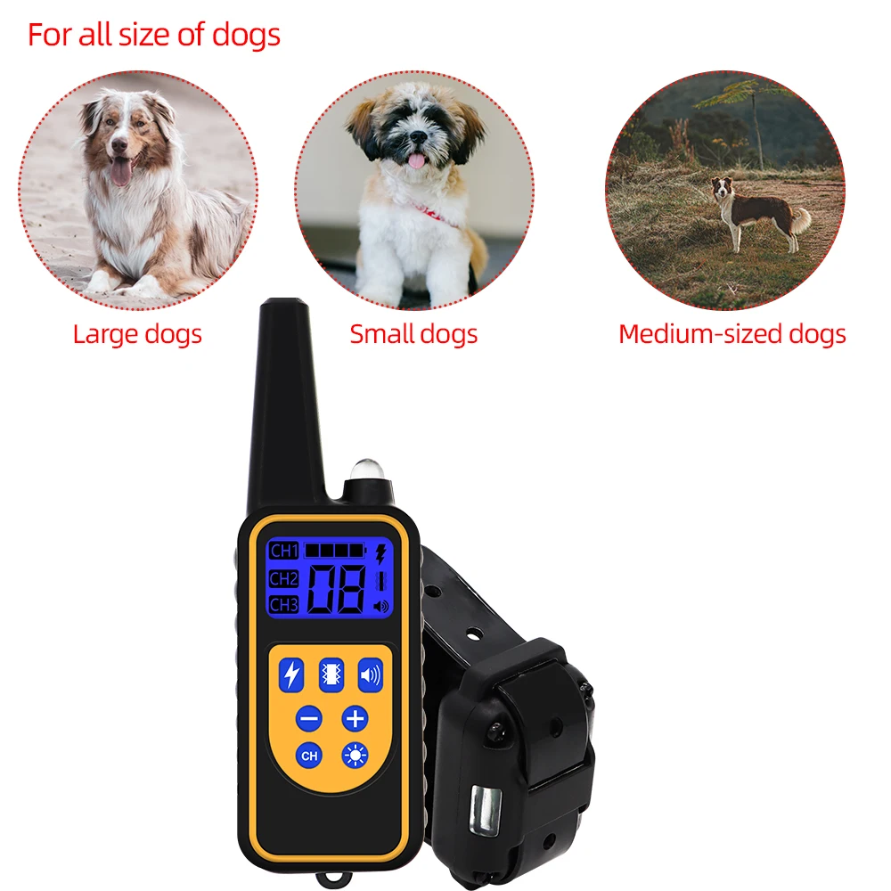 

800m Digital Dog Training Collar Waterproof Rechargeable Remote Control Pet with LCD Display for All Size Shock Vibration Sound