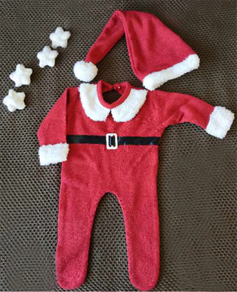 Accesorios de fotograf&iacute;a para beb&eacute; reci&eacute;n nacido, gorro de punto + pelele, accesorios de fotograf&iacute;a, Navidad, Santa Claus, Cosplay, utiler&iacute;a para sesiones de estudio-1