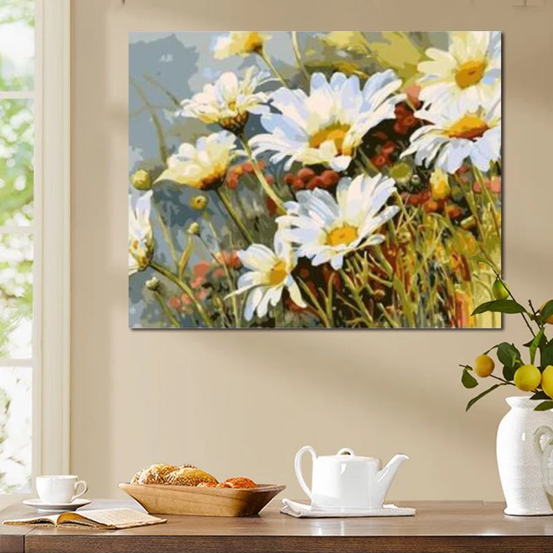 DIY Цифровая масляная краска цветок Роза Хризантема картина маслом