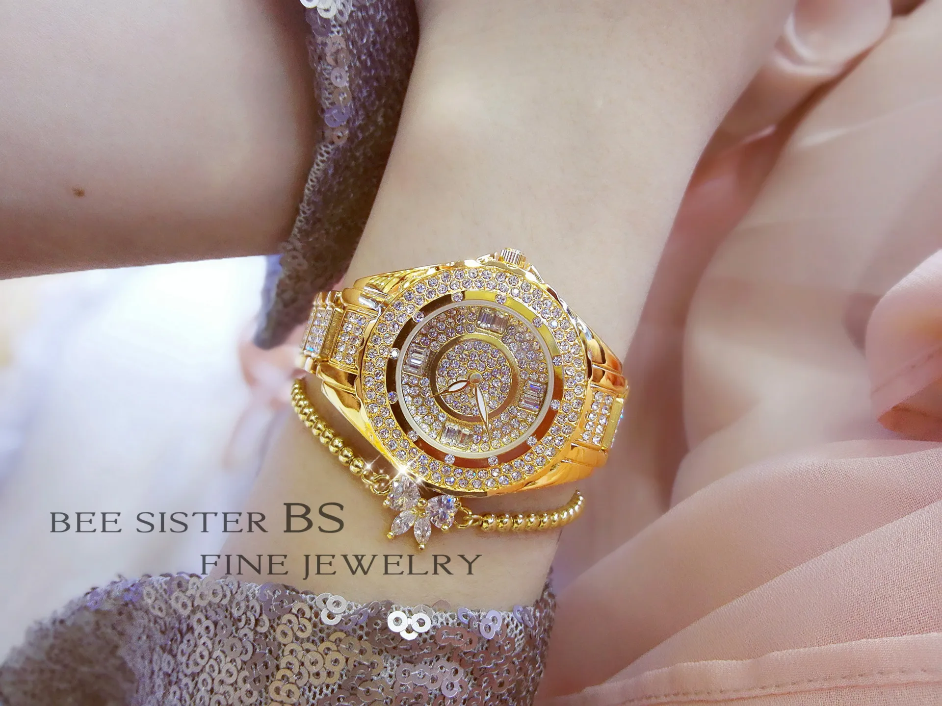 Высокое качество BEE SISTER горячая Распродажа элегантные женские часы с чешским бриллиантом 30 м Водонепроницаемые шикарные часы подарок для жены(без браслета