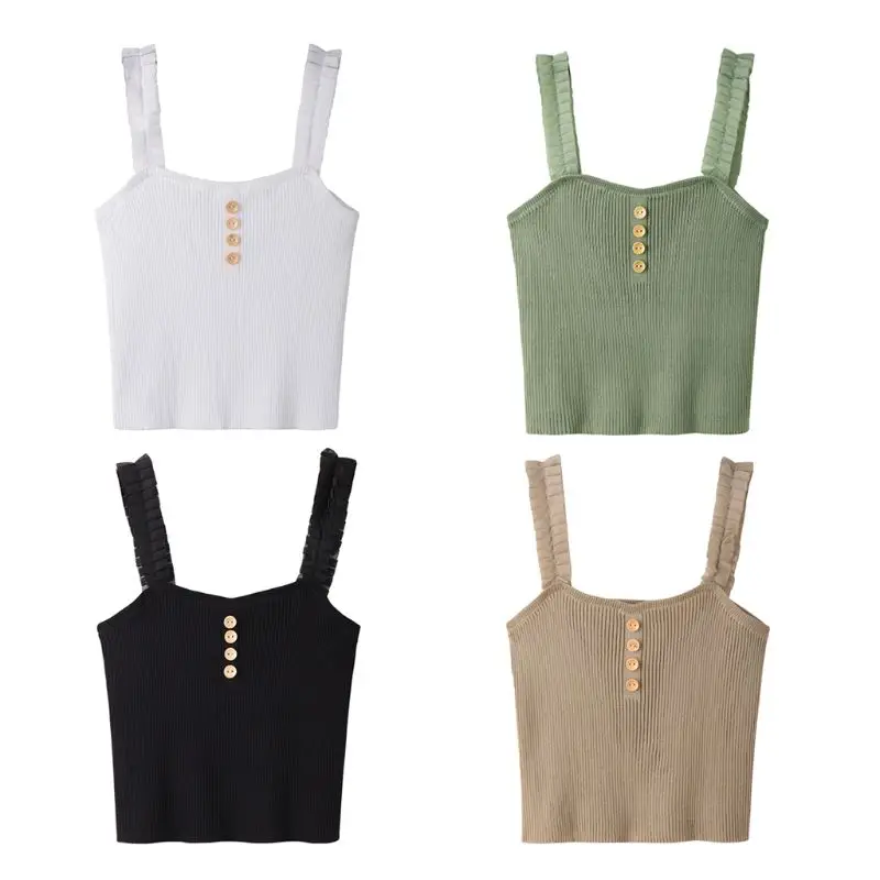 Женская летняя майка без рукавов с оборками и широкими бретельками трикотажная