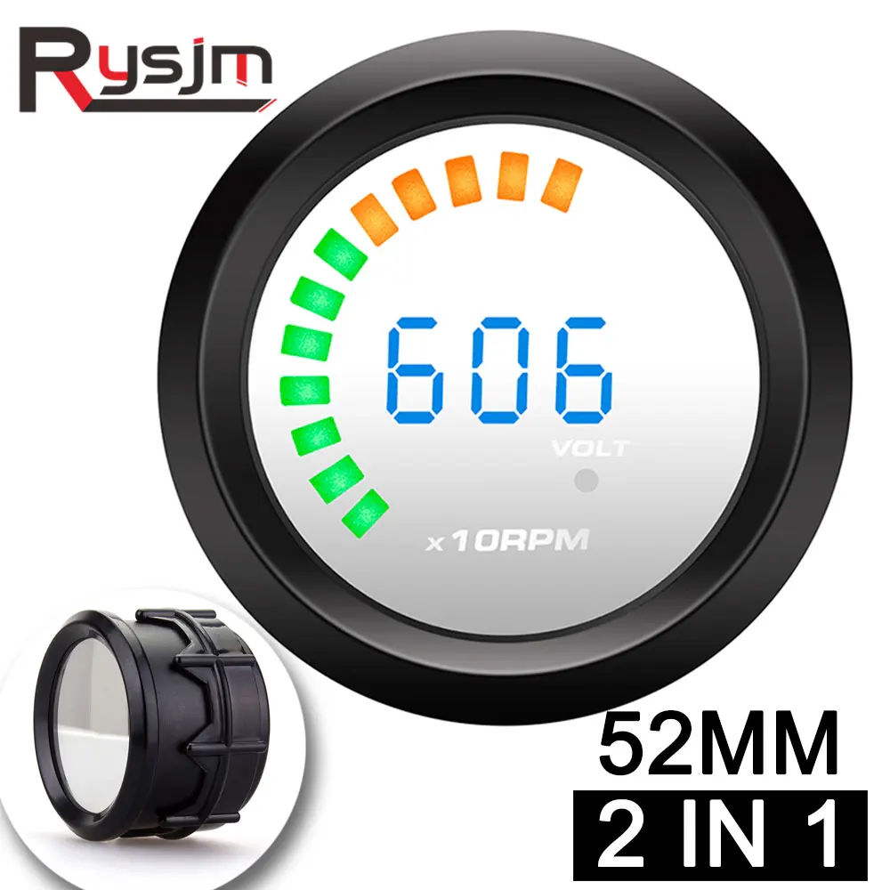 Тахометр 52 мм 0 9999 об/мин Измеритель + Вольтметр Синяя подсветка Электрический