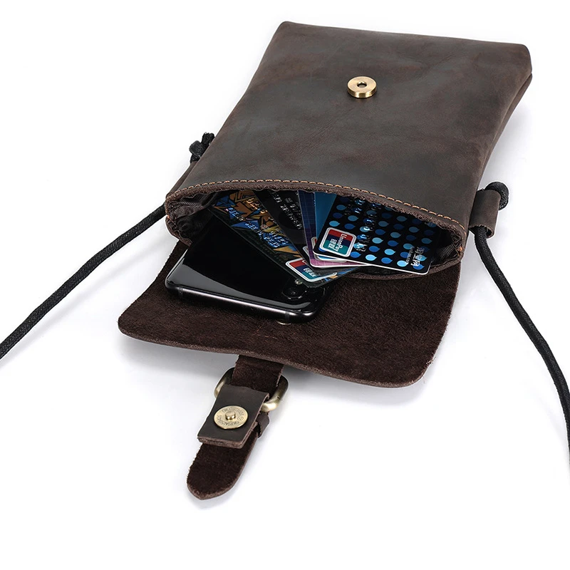 New Men's Leather Small Shoulder Bags Wallet Card Holder Messenger Bags Crazy Horse Cowhide Men's Mobile Phone Bag