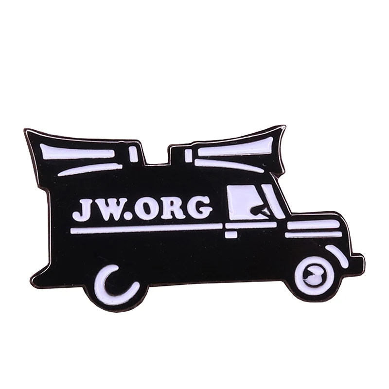 Эмалированная булавка Jw.org черно белая брошь в виде автомобиля с изображением