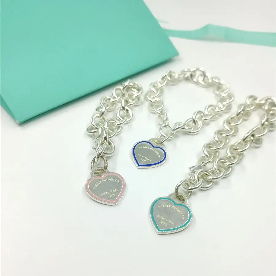 

S925 sterling silver enamel heart-shaped brand bracelet, classic fashion, original brand 1:1, birthday gift
