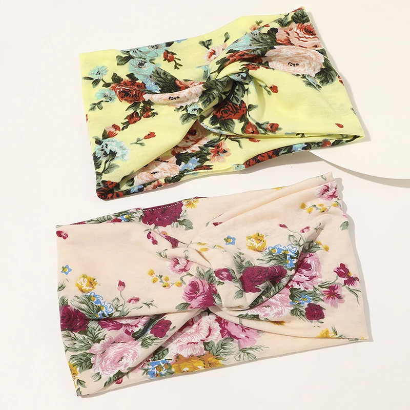 Wide-brimmed Headband Cotton Cross Knot Twist Turban Hairband Headwrap Bandana Cashew Flower Print Hair Accessories |