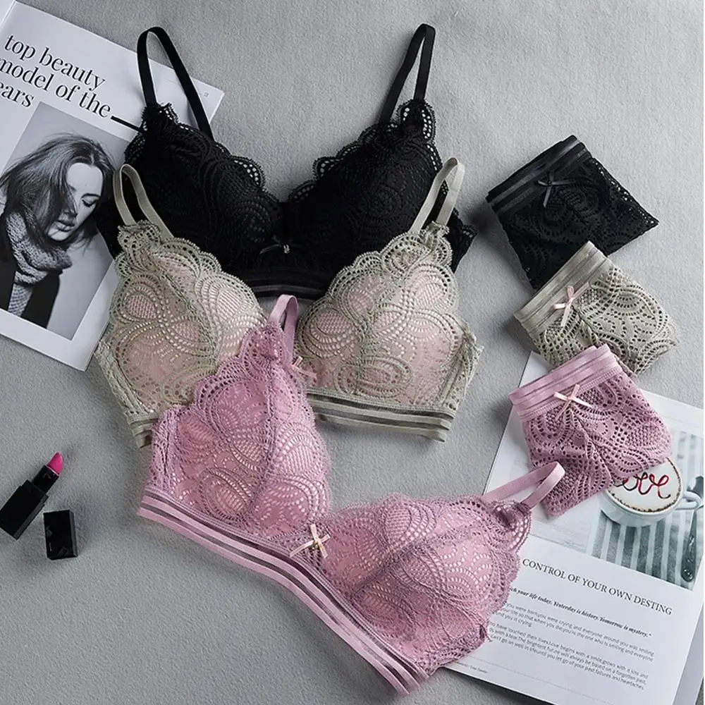 

Женское нижнее белье, комплект с бюстгальтером, модное женское нижнее белье без стальных колец, сексуальный кружевной бюстгальтер, комплек...