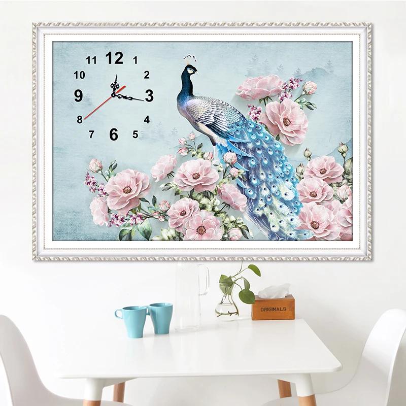 Алмазная картина 5D сделай сам настенные часы с павлином вышивка крестиком