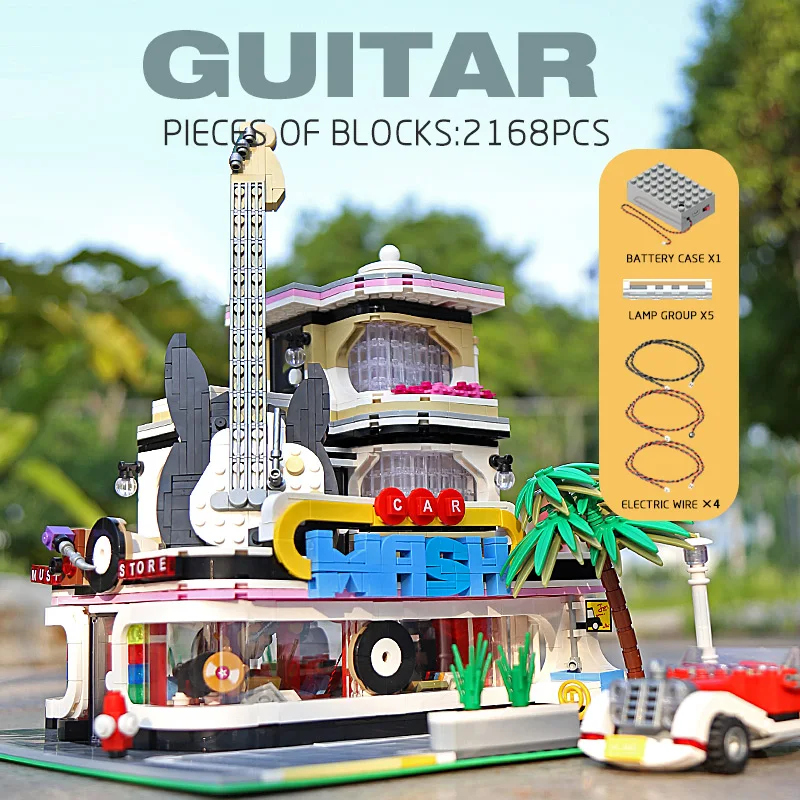Молд KING 16002 игрушки для улицы MOC Guitar Shop со светодиодсветильник кой набор