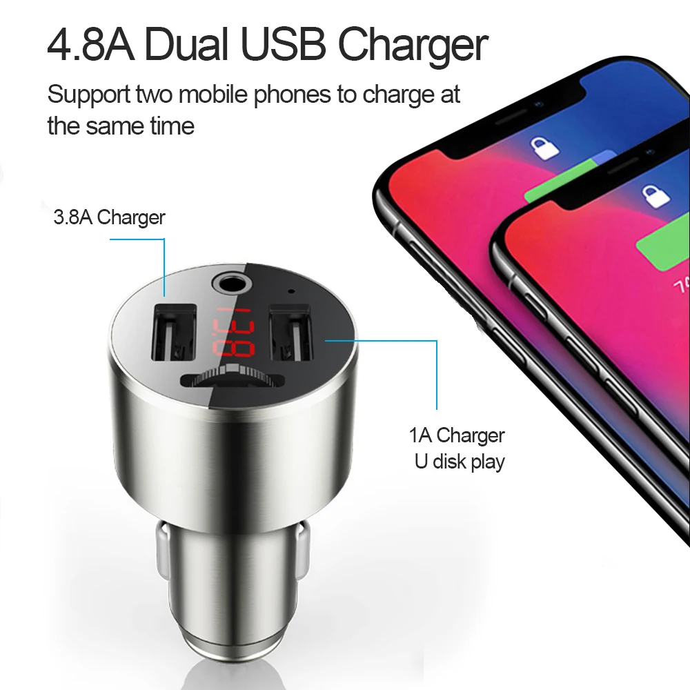 HiFi AUX Автомобильный MP3-плеер Handsfree Bluetooth 5,0 fm-передатчик 4.8A двойной USB зарядное устройство Поддержка u-диск usb-накопитель воспроизведение музыки