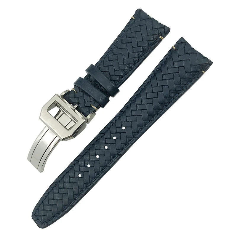 20 21mm 22mm High Quality Cowhide Woven Watchband Fit for IWC Portugieser Pilot's Watches Curved End Genuine Leather Watch Strap