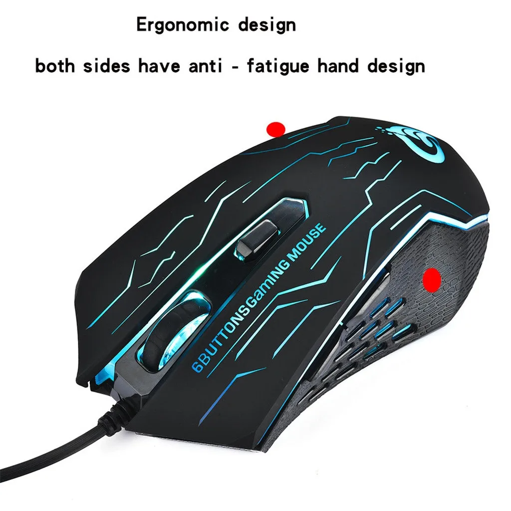 USB эргономичная Проводная игровая мышь 7 режимов подсветки 1200/1800/2400/3600