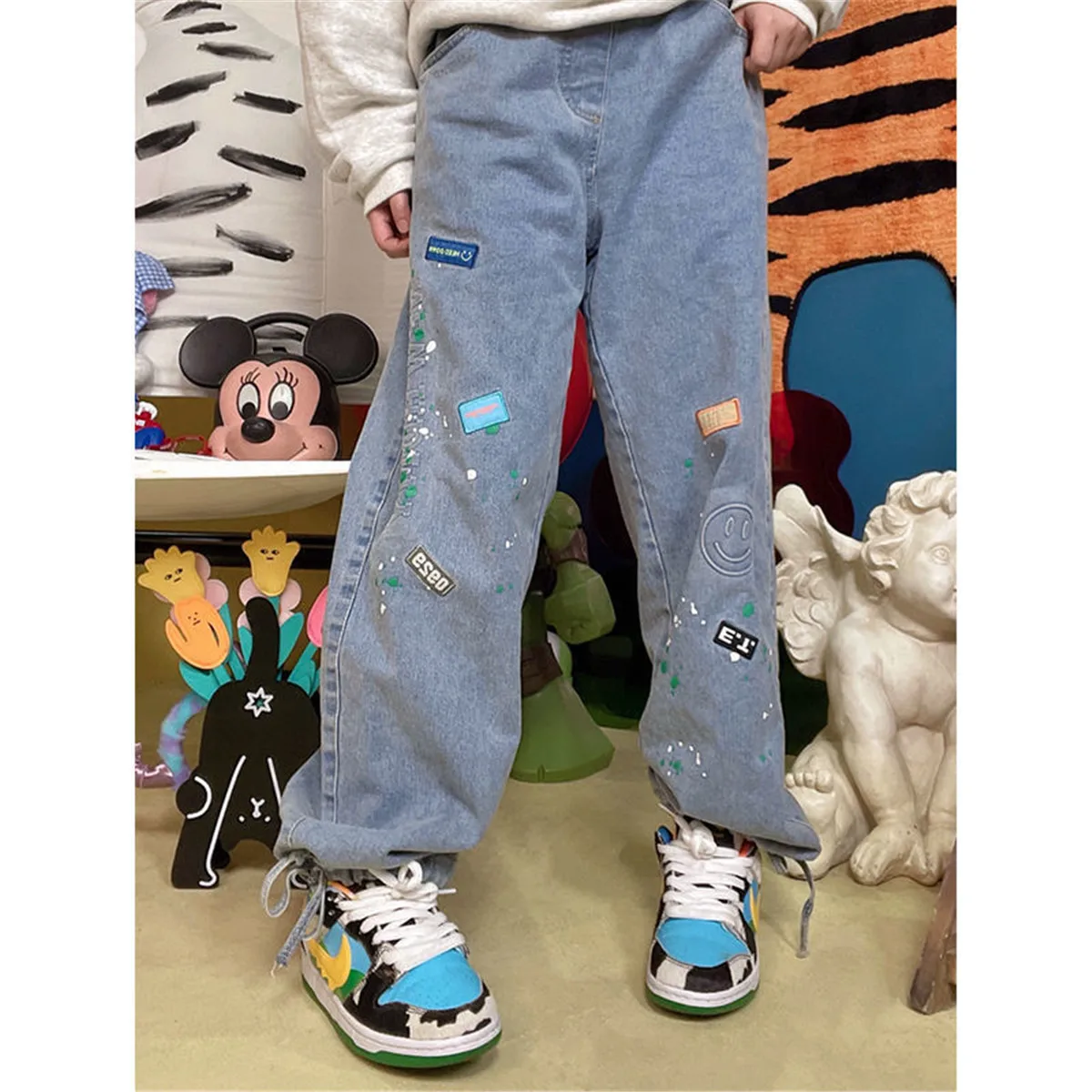 

Oversize Blue Jeans Girls Summer Pants Fashion Trousers Harajuku High Street Funny Cool Autumn Korean Boyfriend Loose Punk Jeans