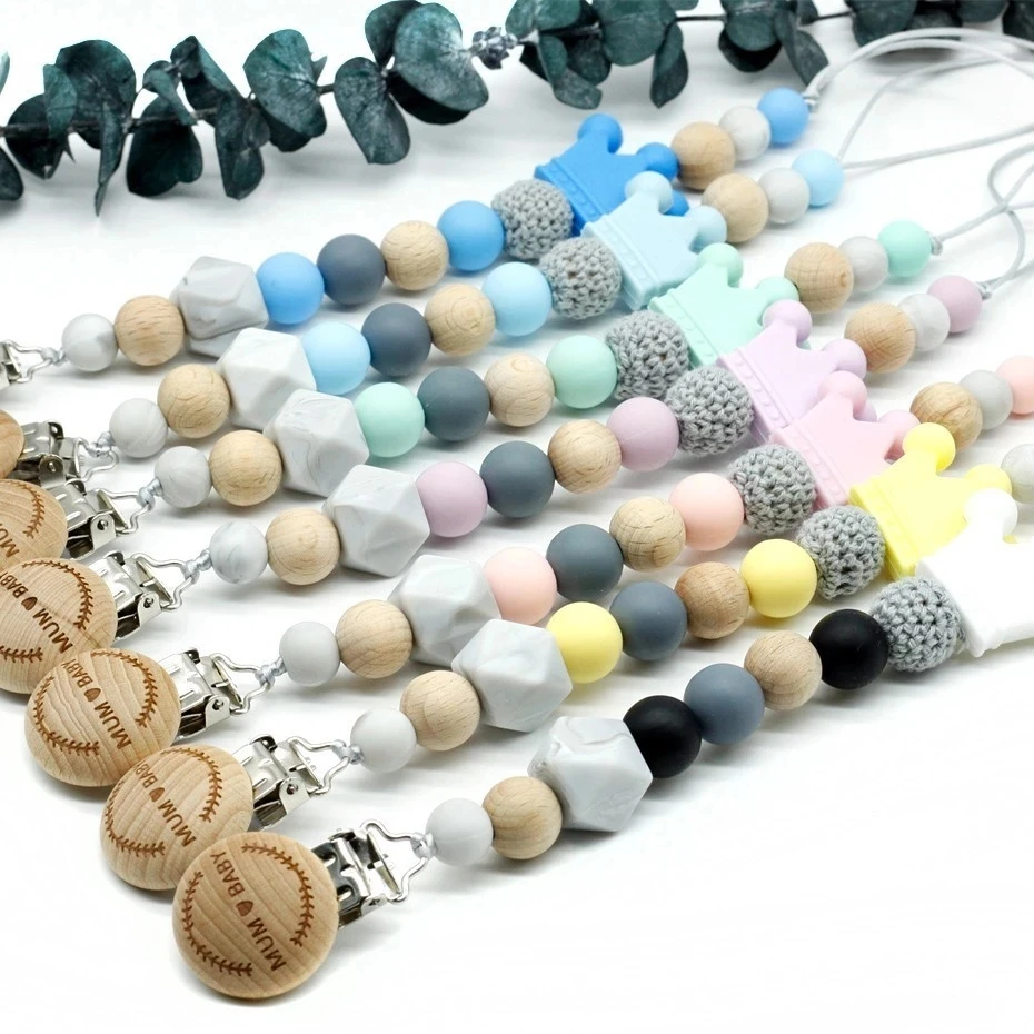 Цепочка для соски с индивидуальным именем зажимы крючок бусина нетоксичный и