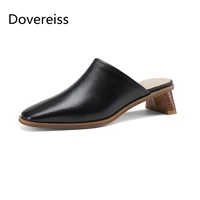 dovereiss 2022 fashion summer sexy square toe mules white apricot slippers genuine leather women shoes elegant chunky heels40