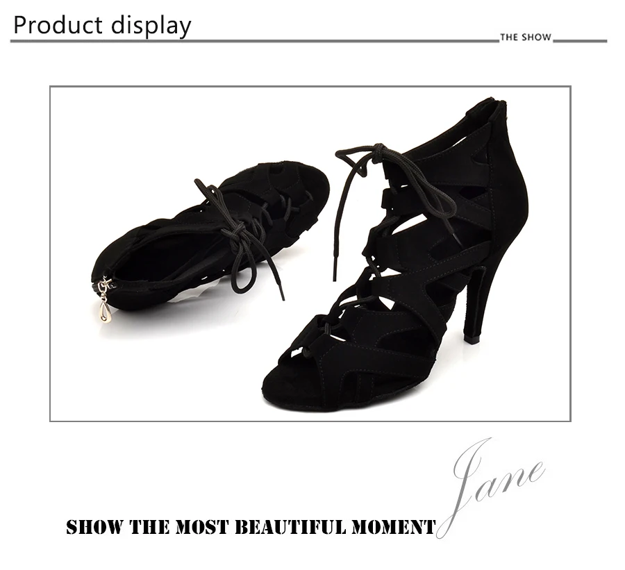 Black Suede Latin Dance Shoes Ladies High Heel Brown High Banded Ballroom Dance Shoes Stage Performance Party Indoor Soft Bottom