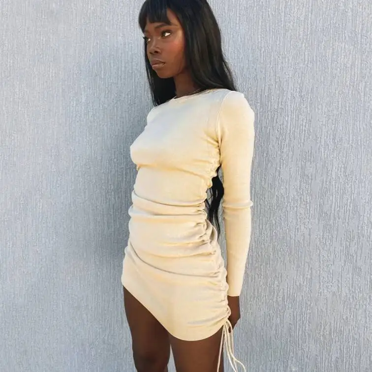 Платья для женщин облегающие сексуальные белые мини с длинным рукавом красный