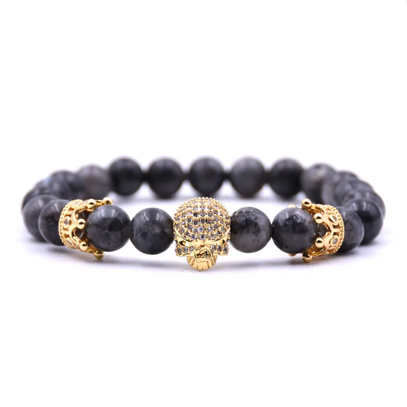 Мужской браслет с инкрустацией из циркона Золотая Корона череп дьявол мужские