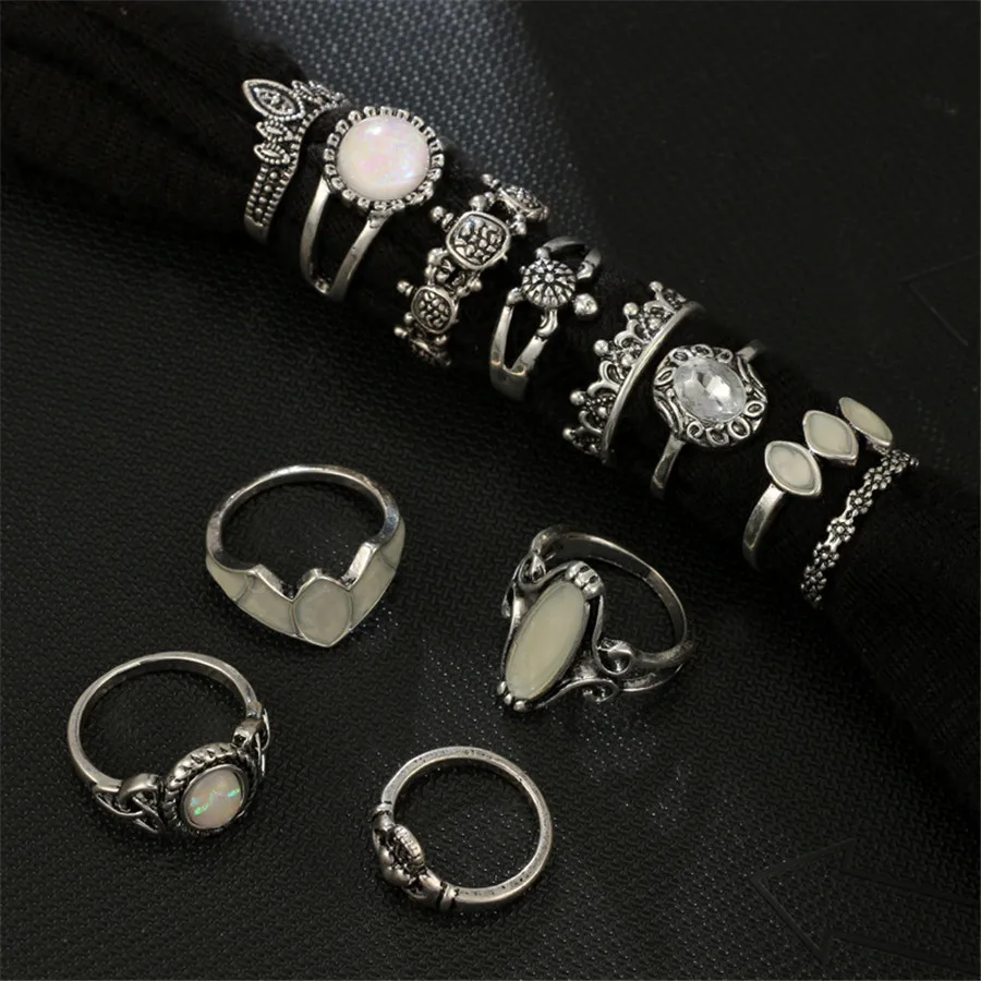 RAVIMOUR 12 шт./компл. Bague Femme винтажный большой геометрический набор колец Tortois Knuckle Finger Ring серебристого цвета Бохо украшения в стиле бохо