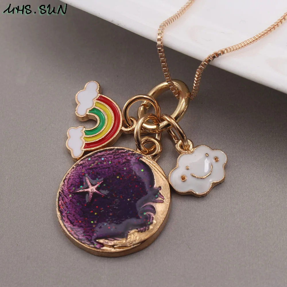 Медальон с изображением Новейшей Луны и Звездного Неба на цепочке для девочек-младенцев.