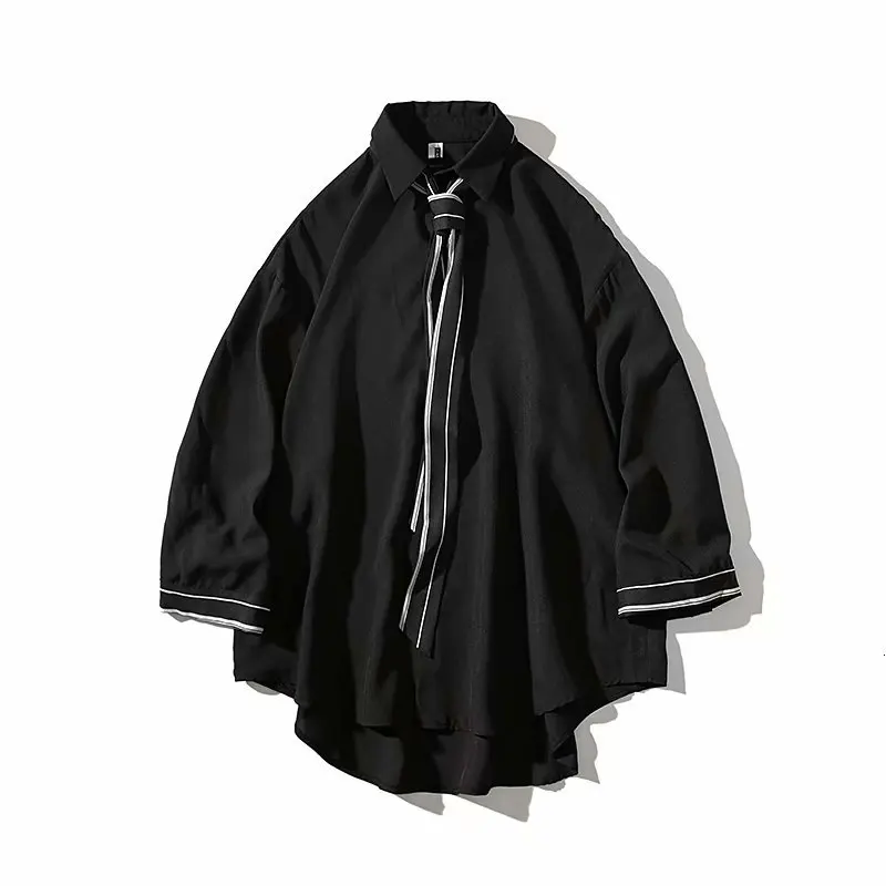 Мужская рубашка с длинным рукавом серая черная белая свободная M 3XL|Повседневные