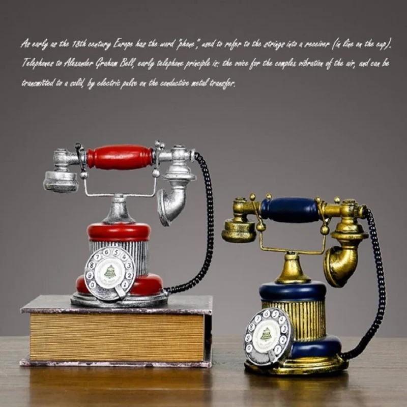 

Retro Rotate Phone Model Vintage Telephone Decor Statue Artist Antique Figurine Decorative Cafe Bar Window Home Desk Decoration