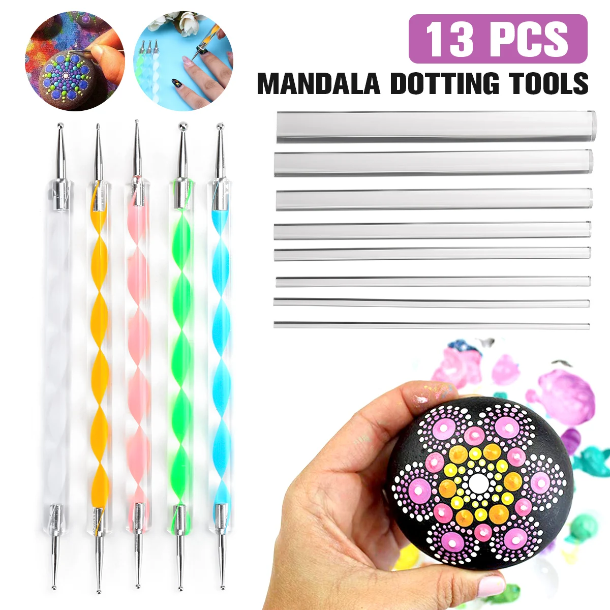 38pcs/set Mandala Dotting Tools for Rock Painting Mandala Art Tool Include  Acrylic Rods& Dotting Pen&Stencil&Paint Tray&Brushes