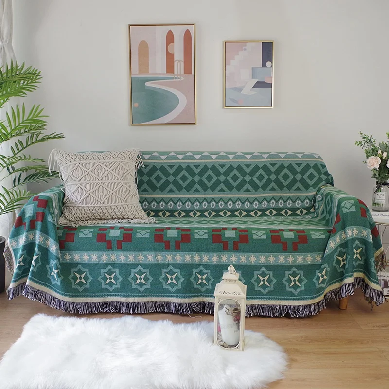 

Nordic Double Sided Slipcover Protector with Tassels,sofa blanket ,non slip sofa cover,Cotton Woven Throw Blanket