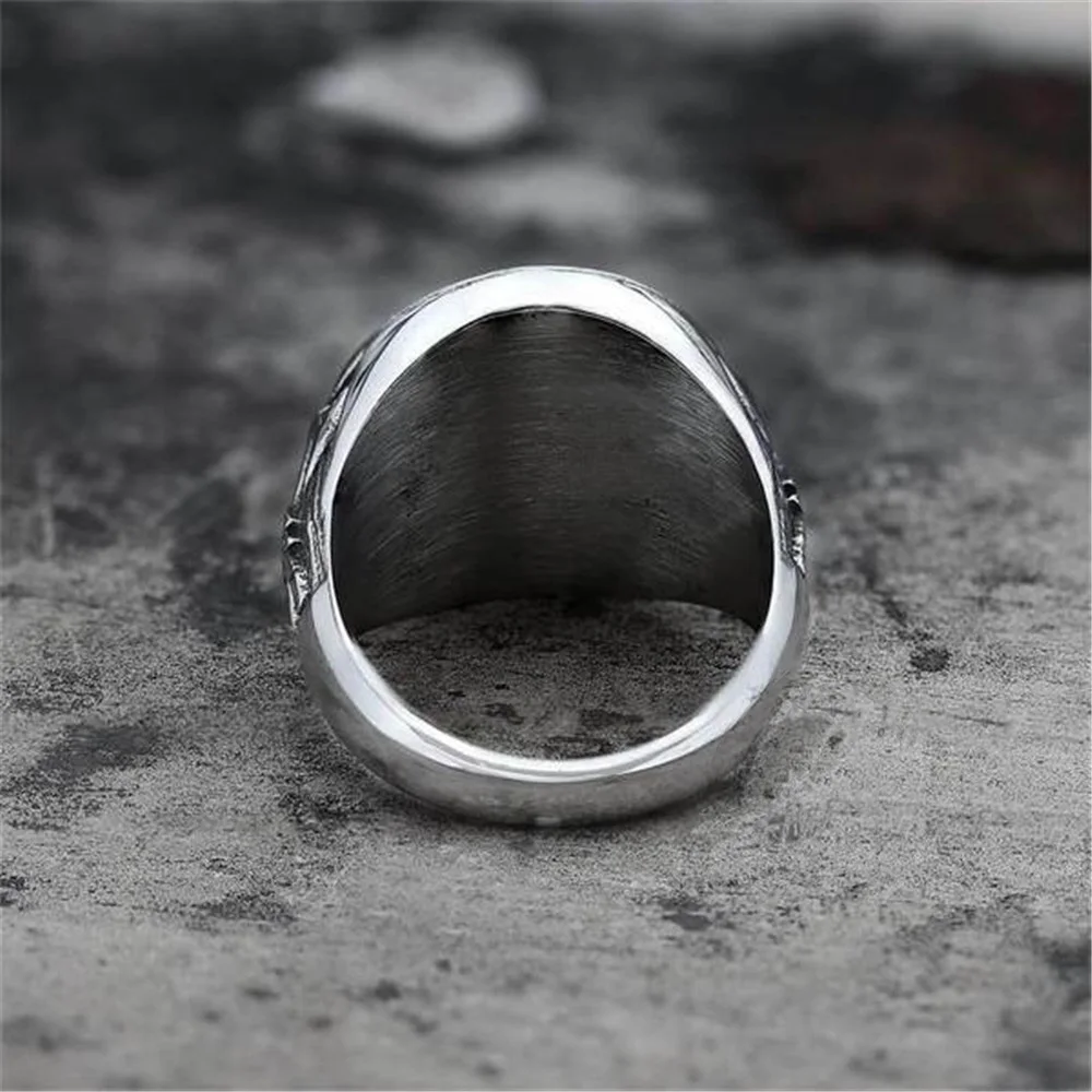 

Trendy Fashion Creative Compass Ethnic Style Religious Retro Punk Ring Viking Totem Double Axe Men's Ring Hip Hop Party Jewelry