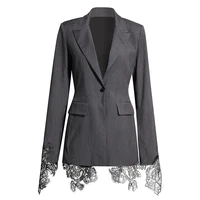 seebeautiful lace stitching long sleeve notched collar single button loose blazer coat woman spring 2022 new tide fashion t300