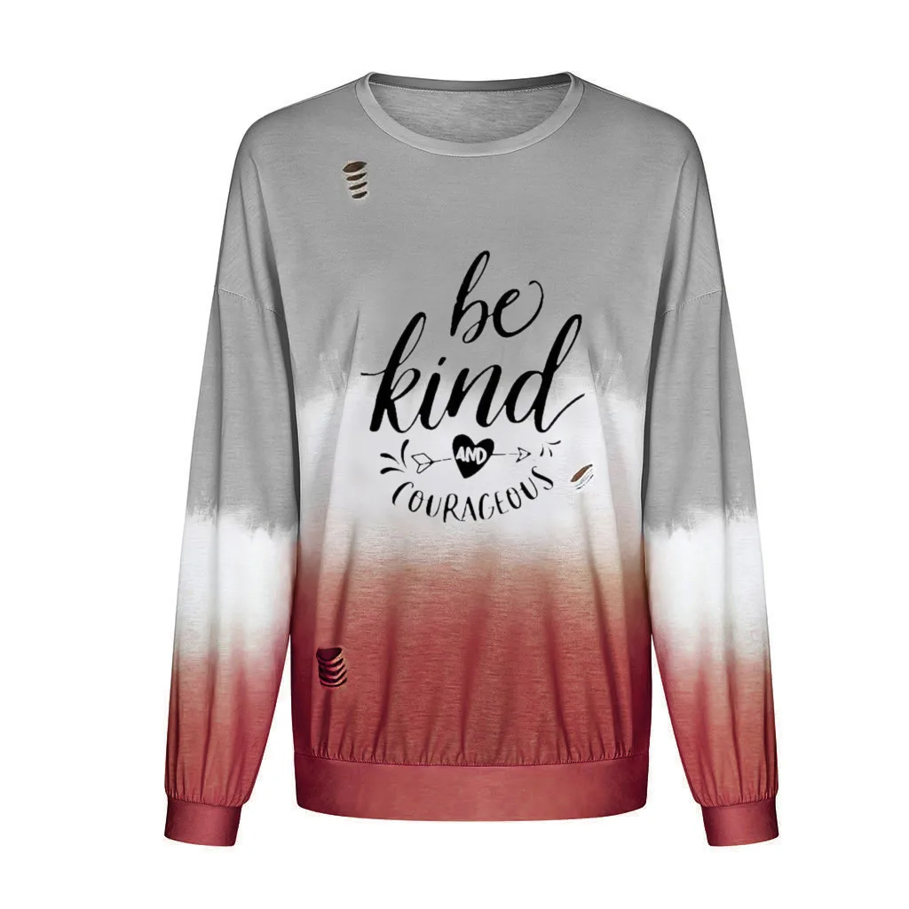 Winter Tie Dry Letter Print Pullover Fashion Ladies Hole Sweatshirt Casual Autumn Hoodied Female Womens Long Sleeve | Женская одежда