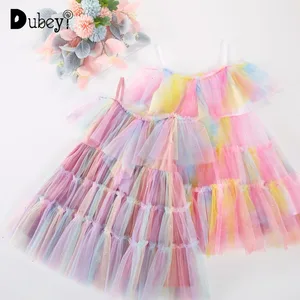 Girls Dress Rainbow Princess Dress Girl Pastel  Layered Dress Summer Suspender Dress Kids Fashion Dress Girls Sparkle Dress
