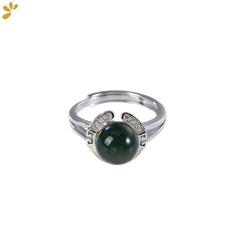 

Natural Blue Amber 925 Sterling Silver Ring For Women Simple Trendy Resizable Open Rings Fine Jewelry Engagement Party Gift