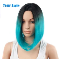 your style synthetic short bob wigs cosplay wig women high temperature fiber ombre green pink red gray black