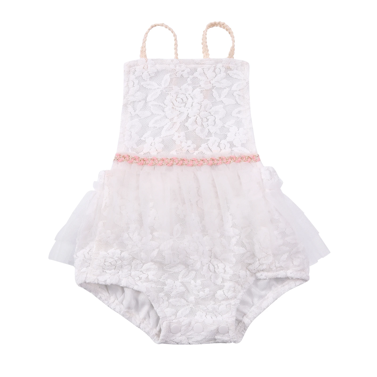 

Baby Floral Embroidery Short Romper Girls Sleeveless Backless Square Collar Jumpsuit For Summer Overalls For Children's Clothing